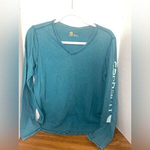 Ladies Size Medium Long Sleeve Carhartt T-shirt Teal Blue 8/10